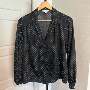 Topshop Black & White Polka Dot Scallop Blouse